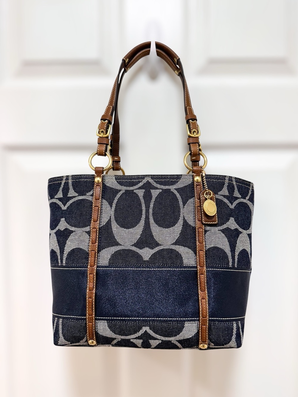 Coach Signature Denim Legacy Heritage Stripe Tote Bag Blue F11179